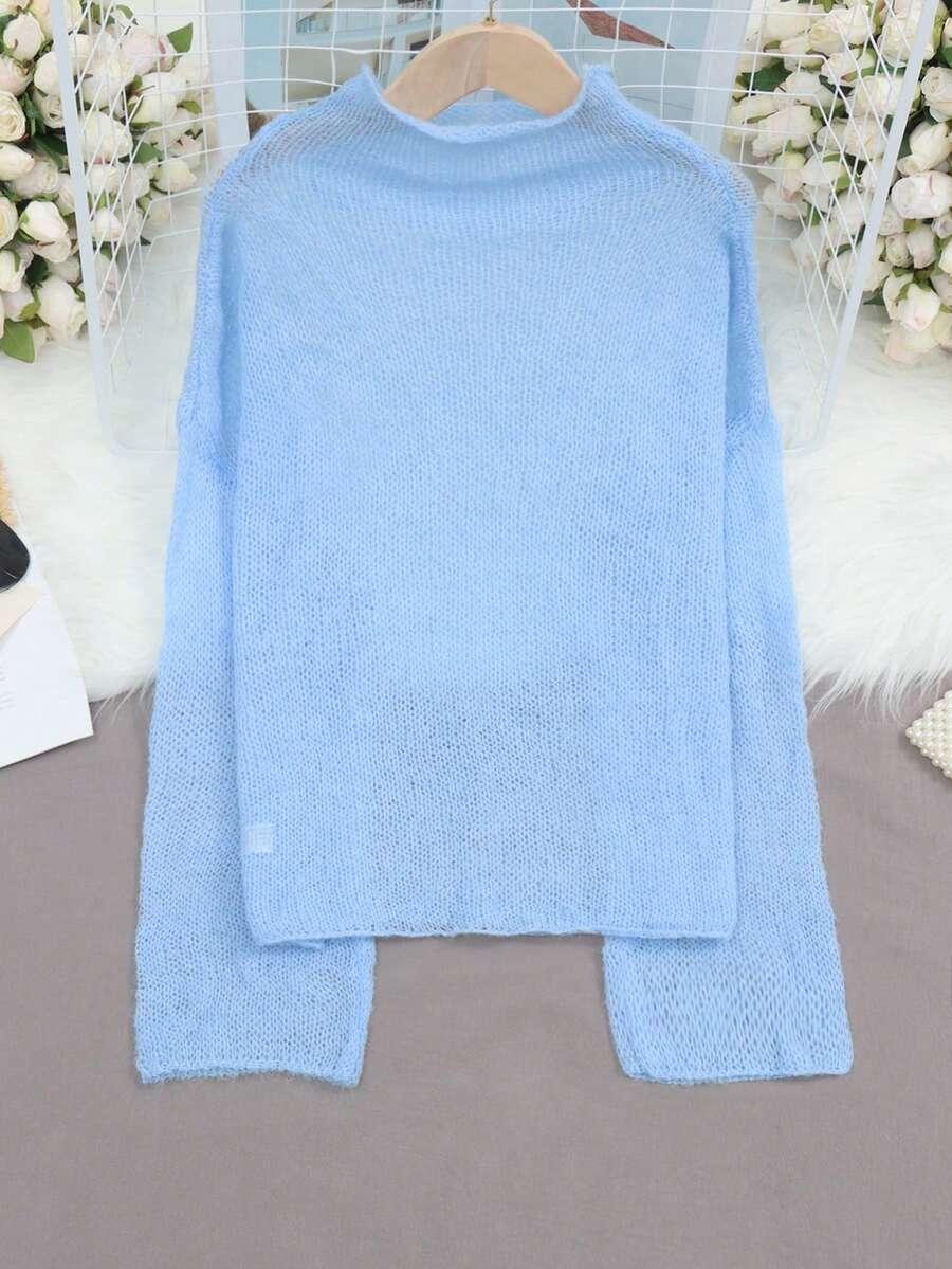 NIEBIESKI SWETER GOLF z domieszką wełny