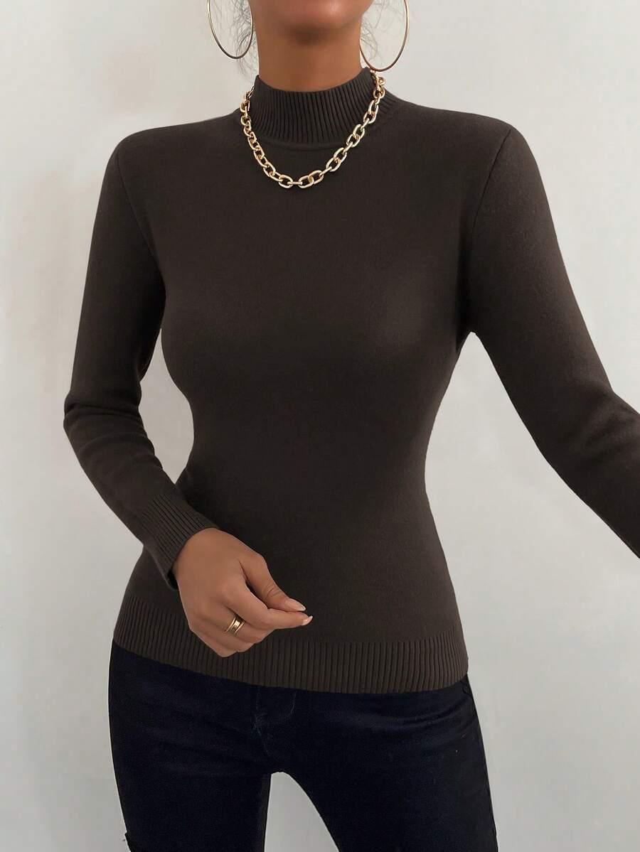 brązowy sweter długi rękaw
