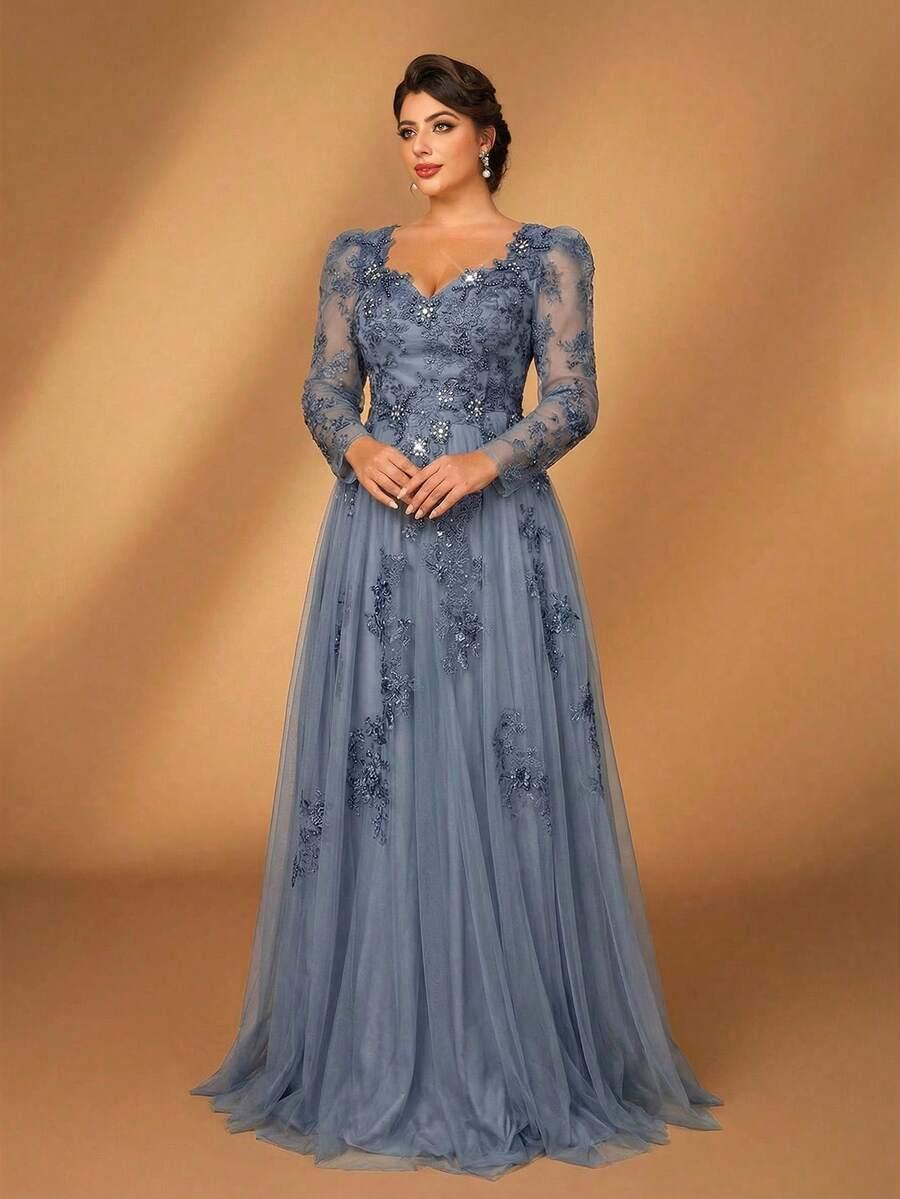 NIEBIESKA MAXI SUKIENKA ZDOBIENIA 