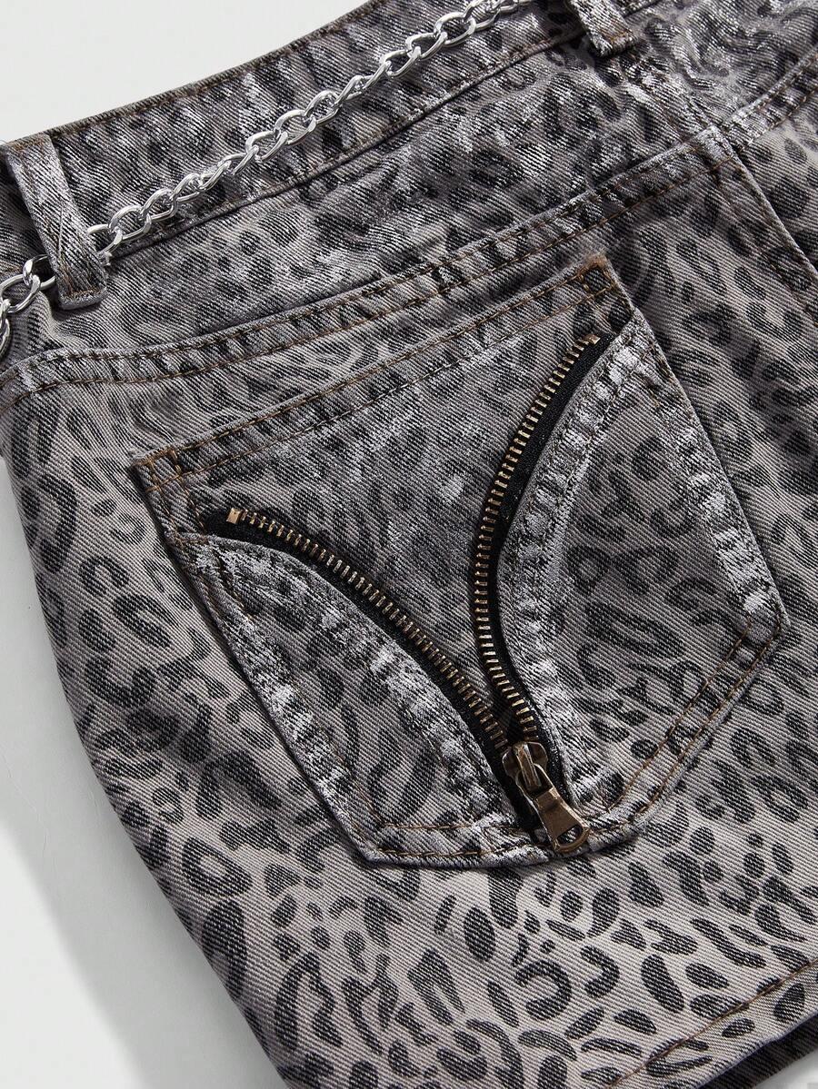 JEANSOWA MINI SPÓDNICA ANIMAL PRINT 
