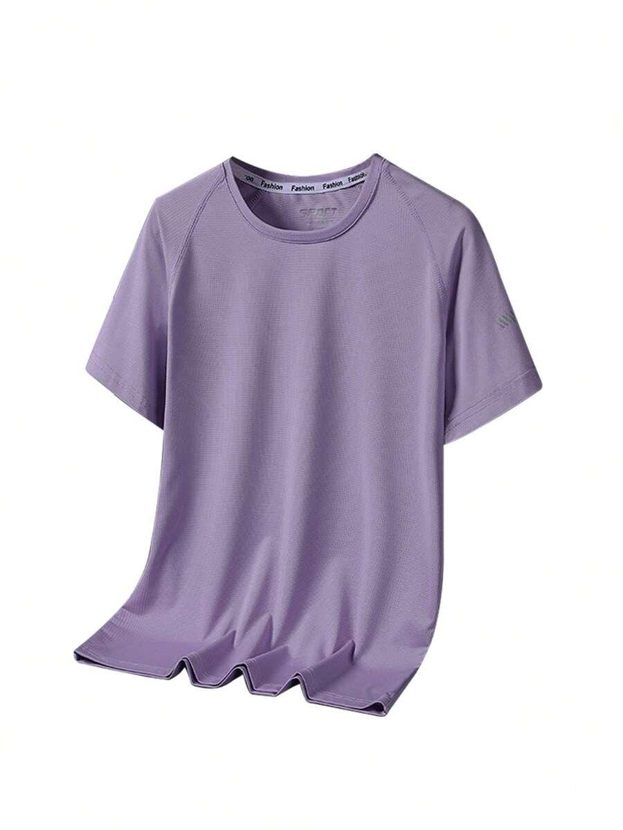 fioletowy t-shirt okrągły dekolt