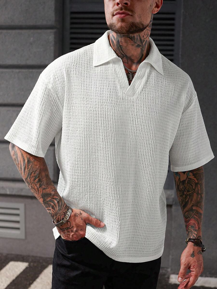 T-SHIRT MĘSKI BIAŁY DEKOLT SEREK 