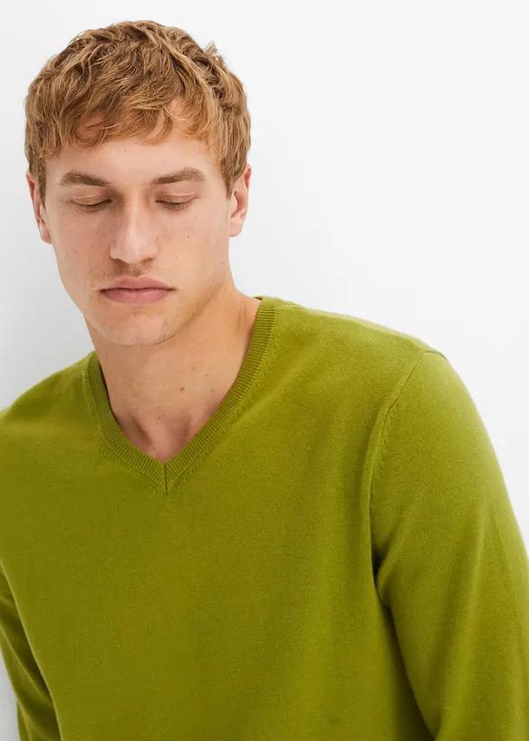 Sweter męski dzianinowy z dekoltem w serek