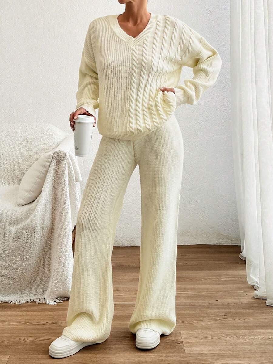 dzianinowy komplet sweter spodnie