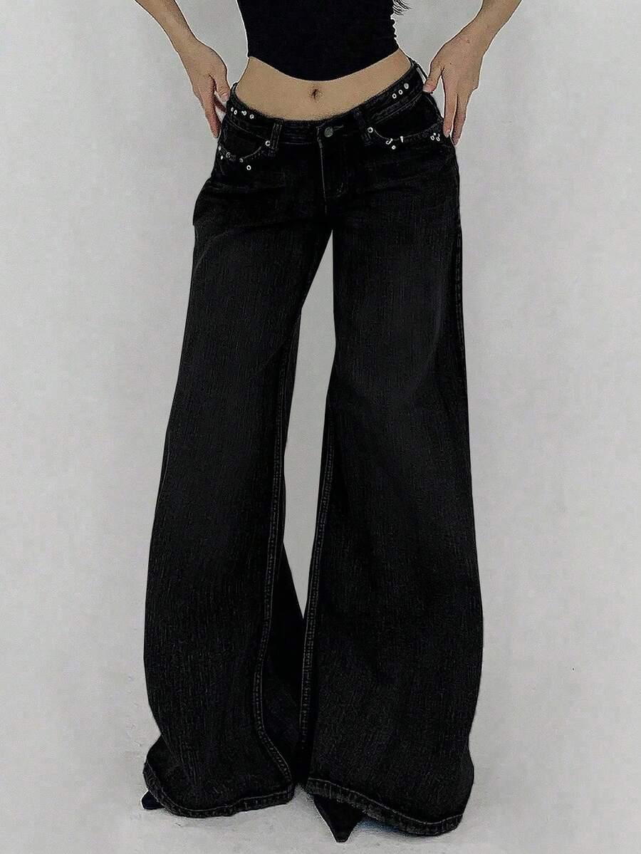 CZARNE SZEROKIE JEANS