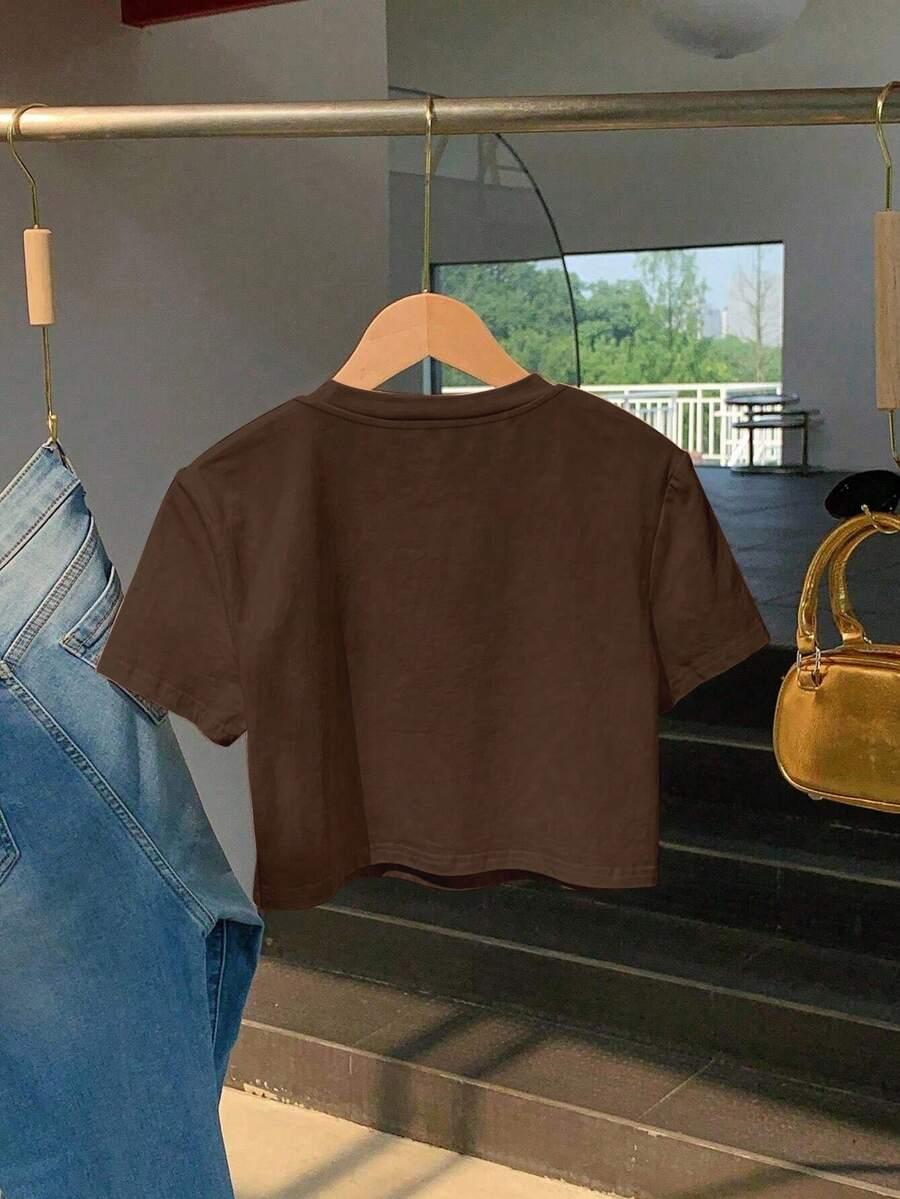 brązowy top print 