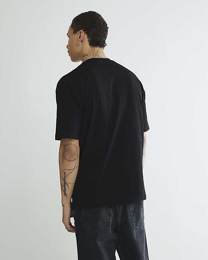 bawełniany CZARNY T-SHIRT OVERSIZE okrągły dekolt