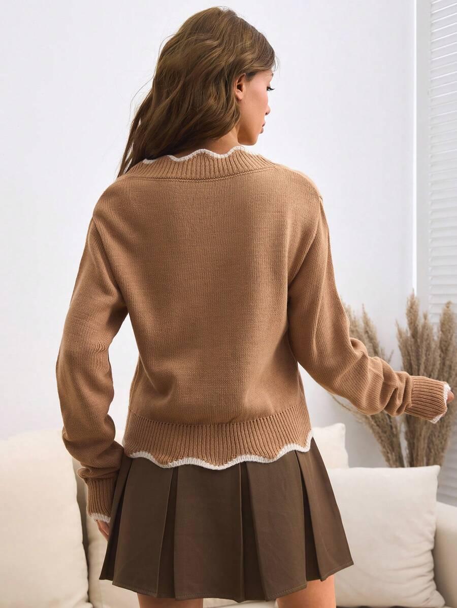 BRĄZOWY SWETER DEKOLT V