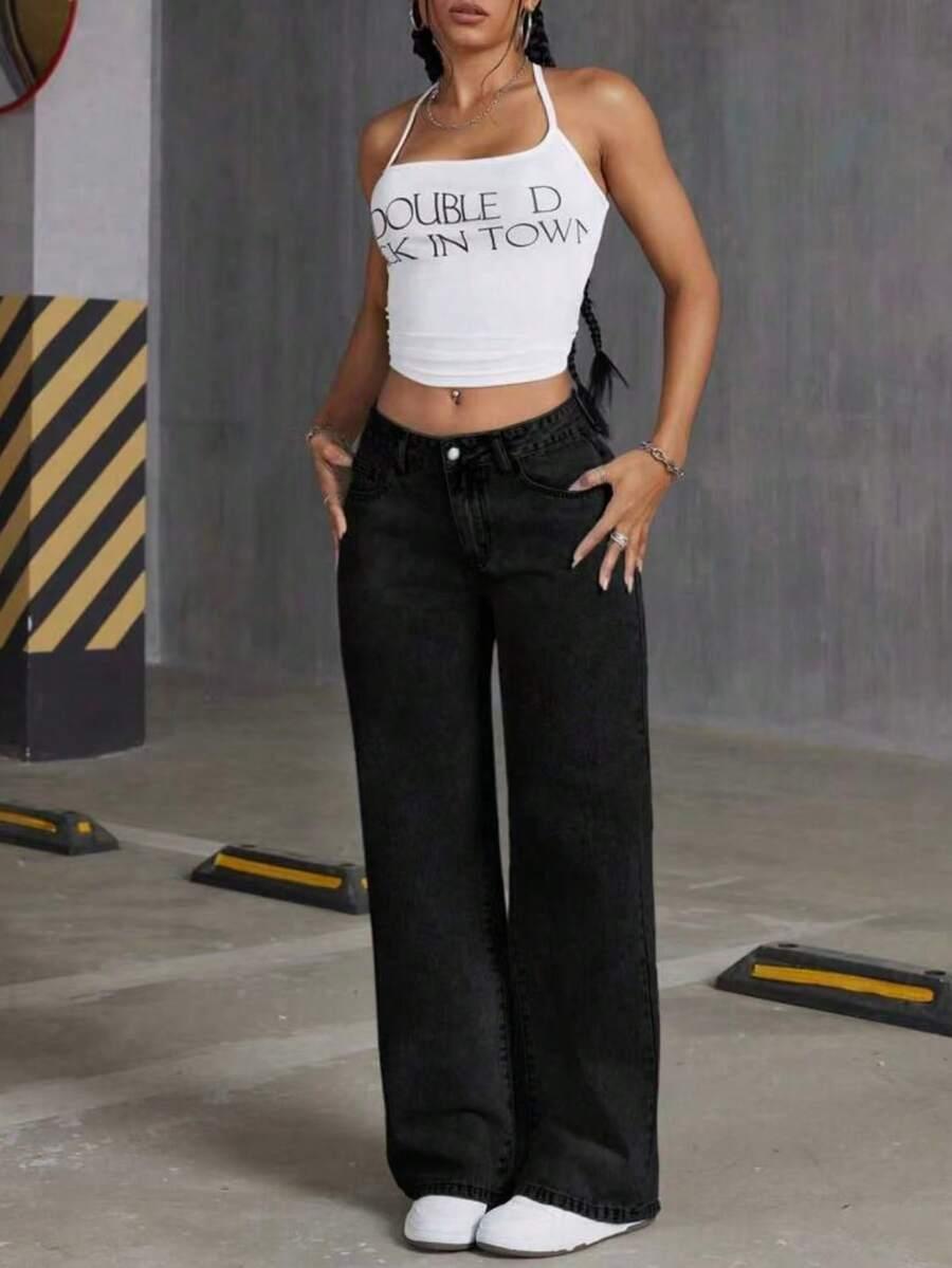 CZARNE SPODNIE JEANS 