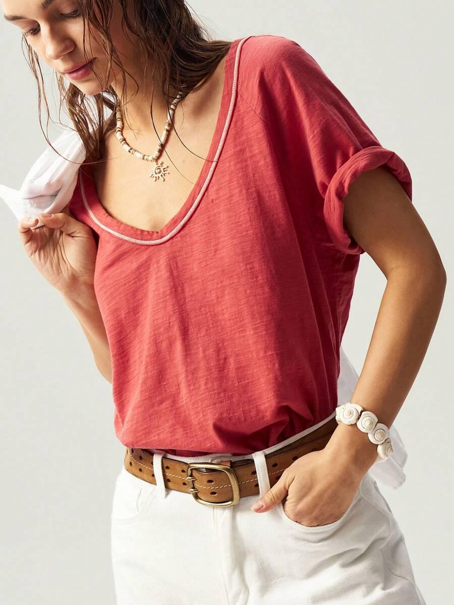 bluzka z krótkim rękawem v-neck