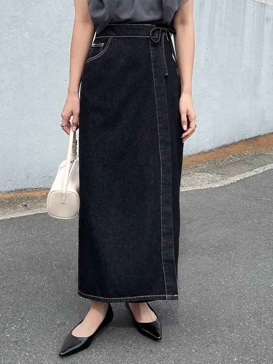 czarna jeansowa spódnica maxi