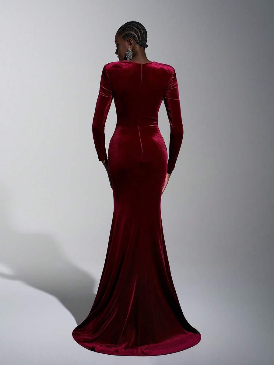 bordowa maxi sukienka