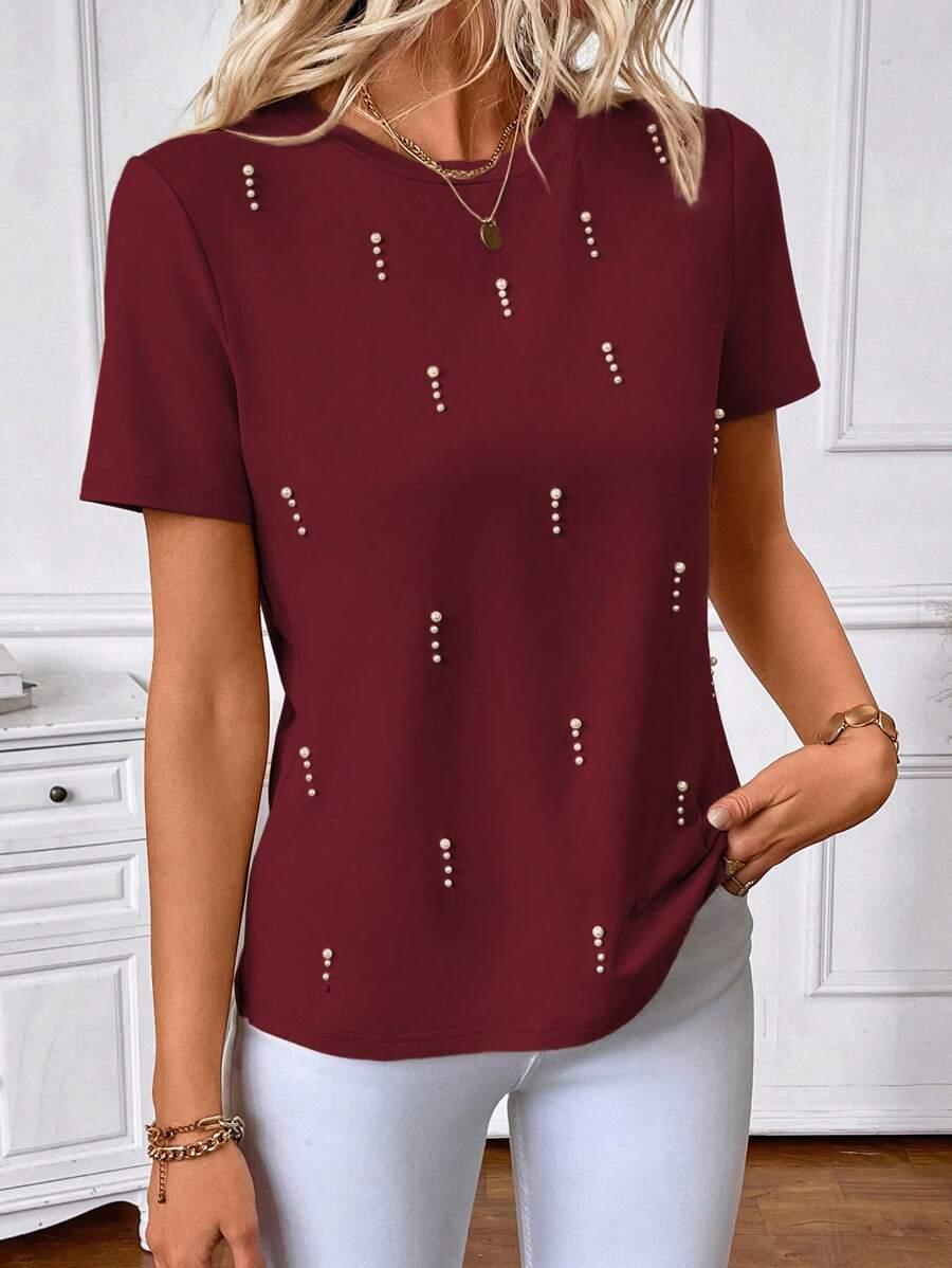 bordowy t-shirt krótki rękaw