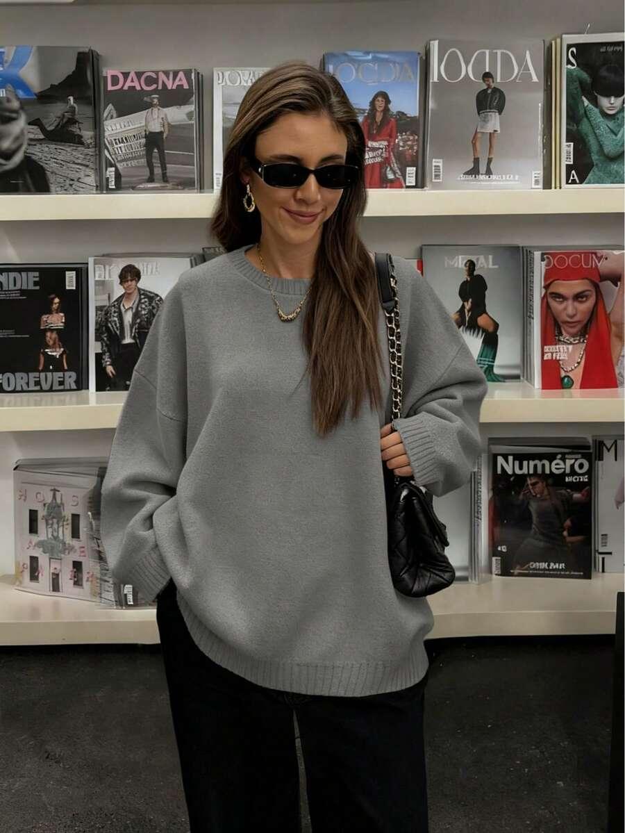 SZARY DZIANINOWY SWETER