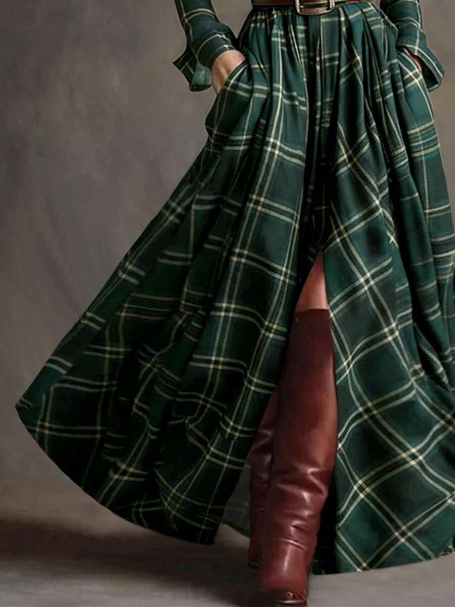 ZIELONA MAXI SUKIENKA W KRATKĘ