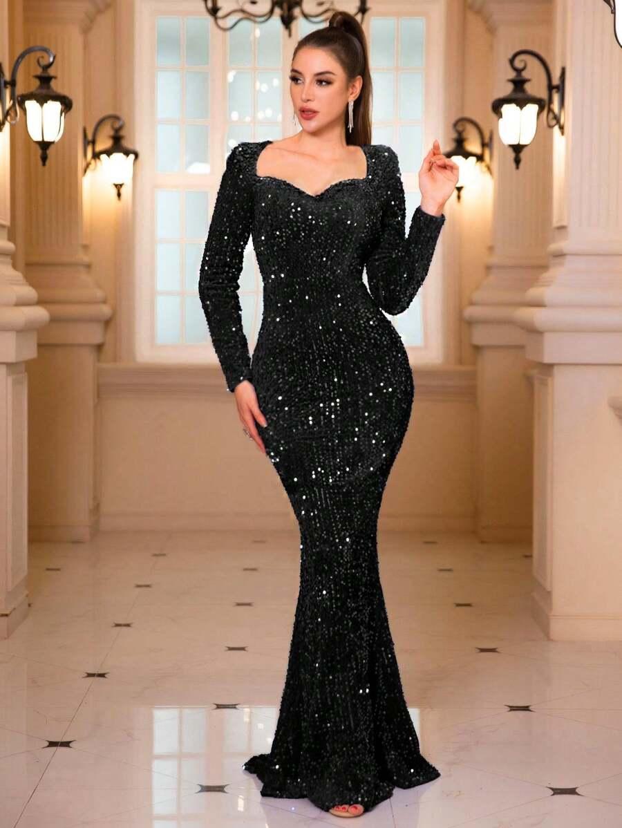 CZARNA MAXI SUKIENKA CEKINY