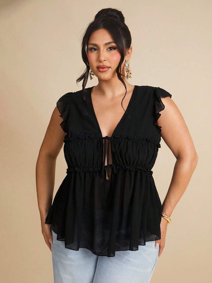 czarna bluzka v-neck