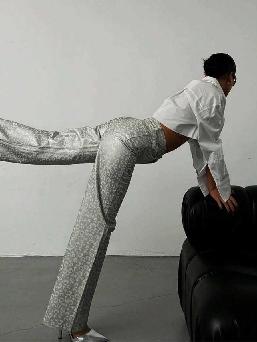 spodnie jeans animal print