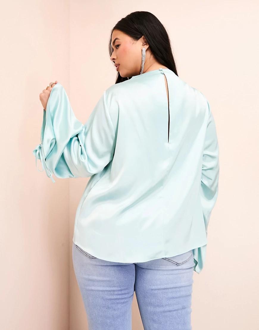 elegancka satynowa bluzka rękawy kimono baby blue 