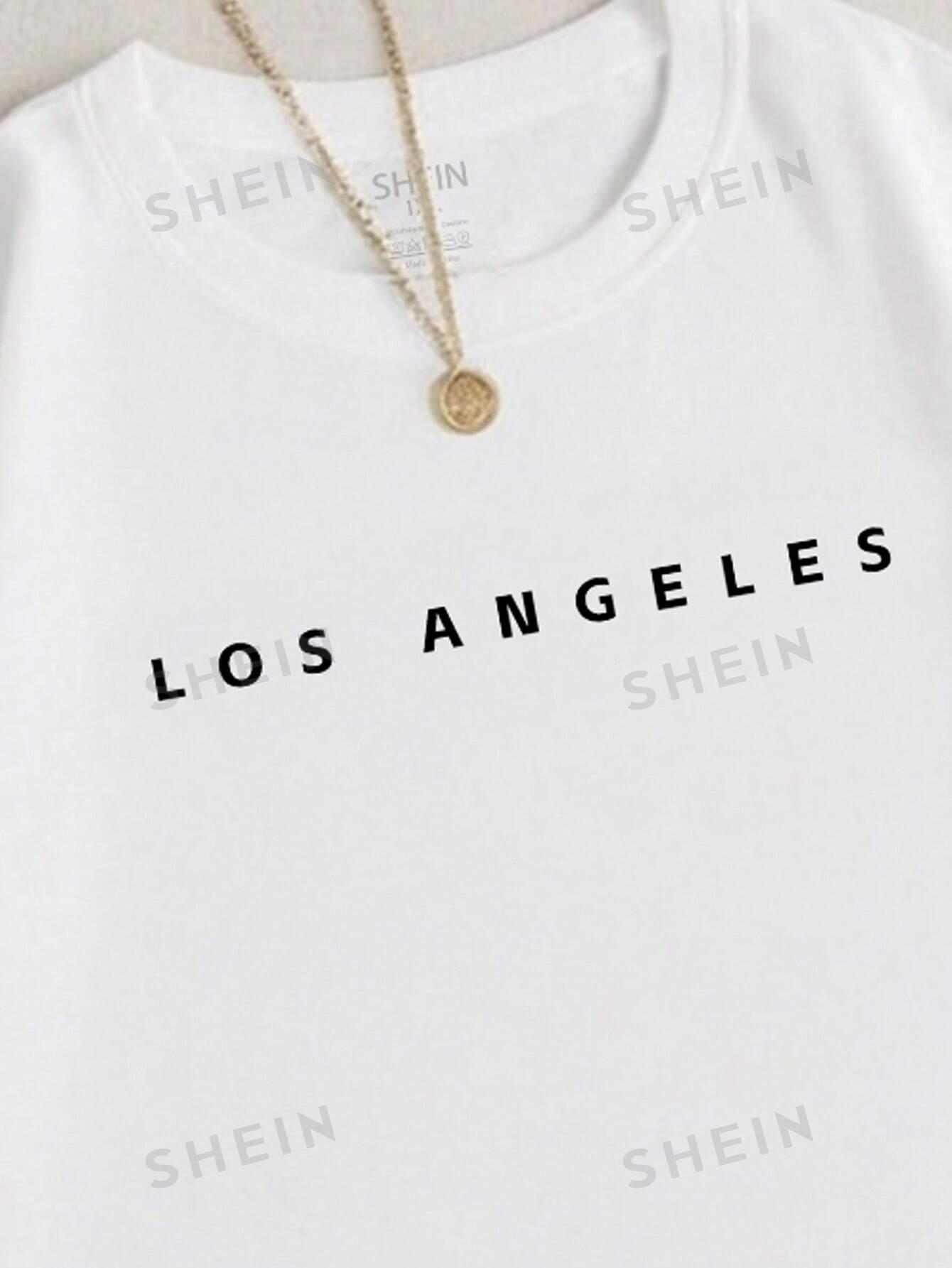 biały t-shirt z okrągłym dekoltem los angeles unisex