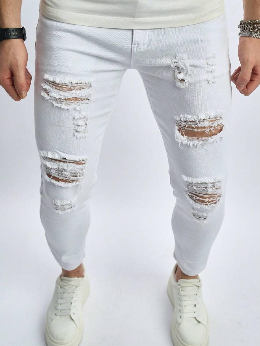 białe spodnie rurki jeans ripped 