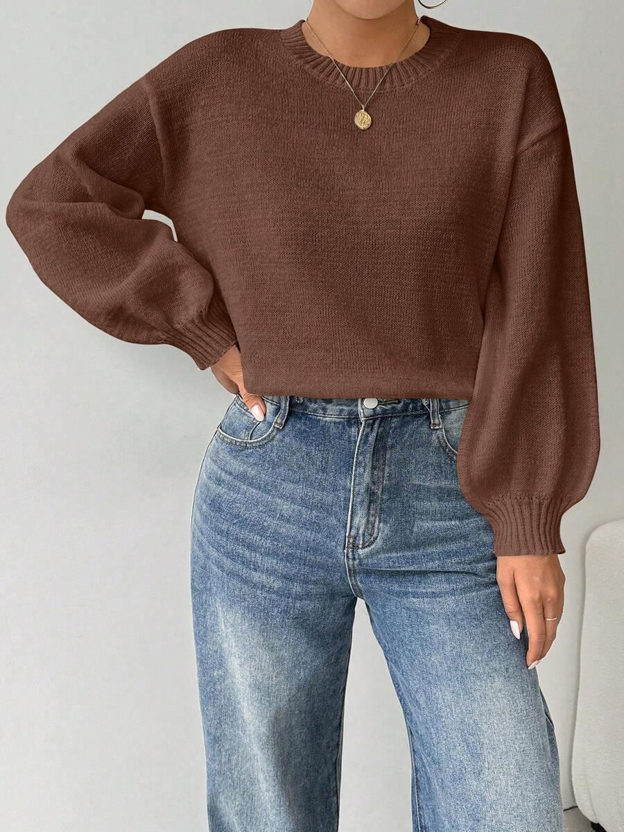 BRĄZOWY SWETER DZIANINA 