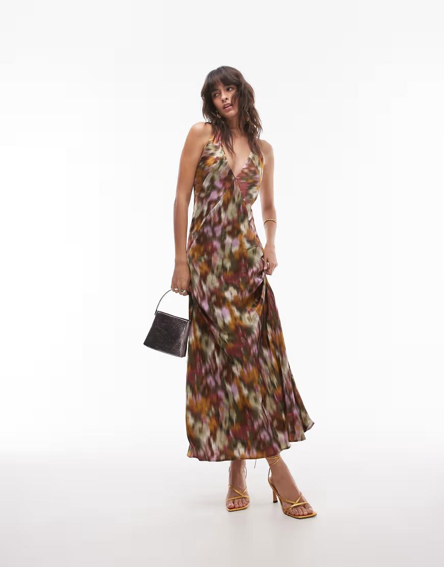 SATYNOWA MAXI SUKIENKA V-NECK 