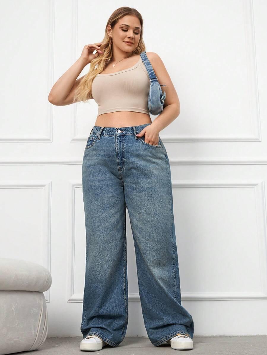 NIEBIESKIE SPODNIE JEANS SZEROKIE NOGAWKI
