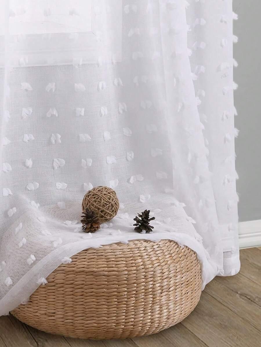 biała firanka tekstura frędzle boho 2-pack