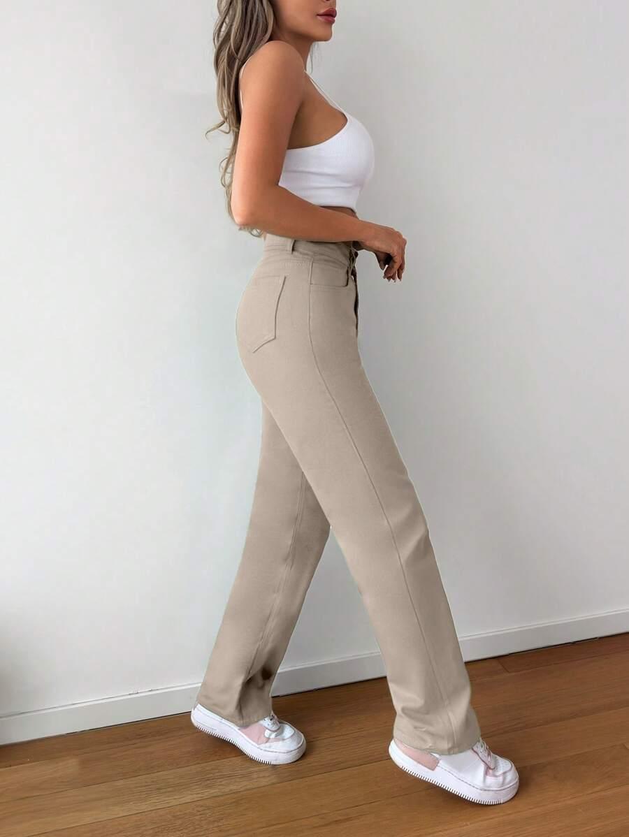 BEŻOWE SPODNIE JEANS