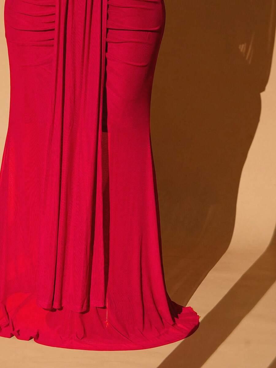 czerwona maxi sukienka v-neck