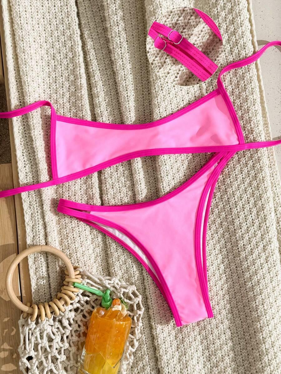 różowy komplet bikini neon