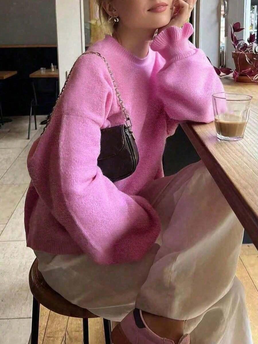 RÓŻOWY DZIANINOWY SWETER