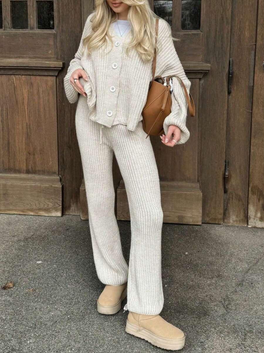 DZIANINOWY KOMPLET SWETER SPODNIE