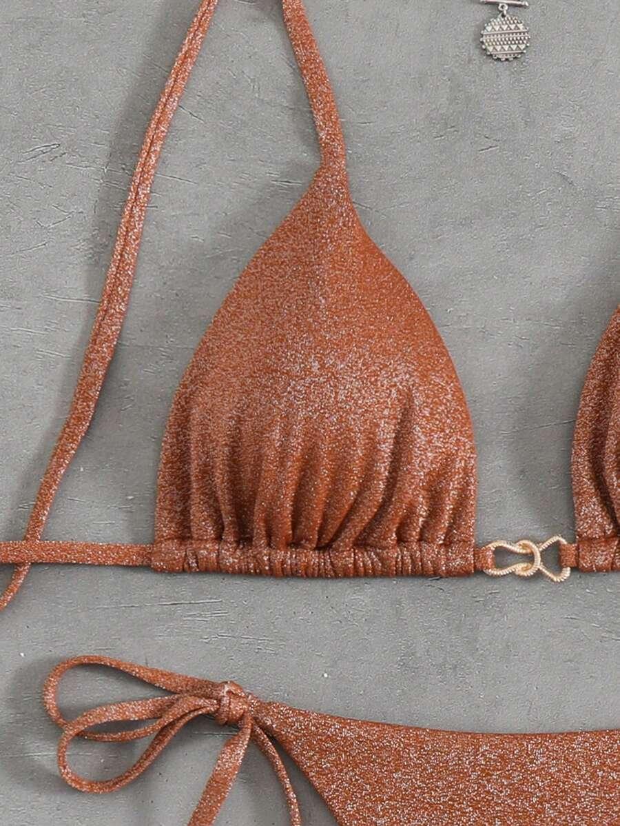 BRĄZOWY DWUCZĘŚCIOWY STRÓJ KĄPIELOWY