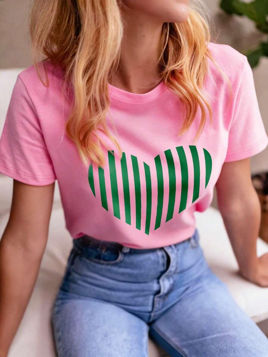RÓŻOWY T-SHIRT OKRĄGŁY DEKOLT