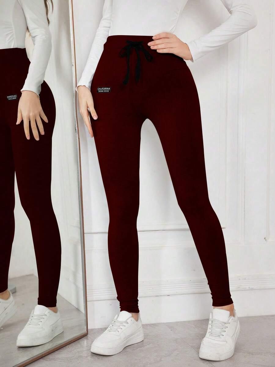bordowe legginsy wysoki stan