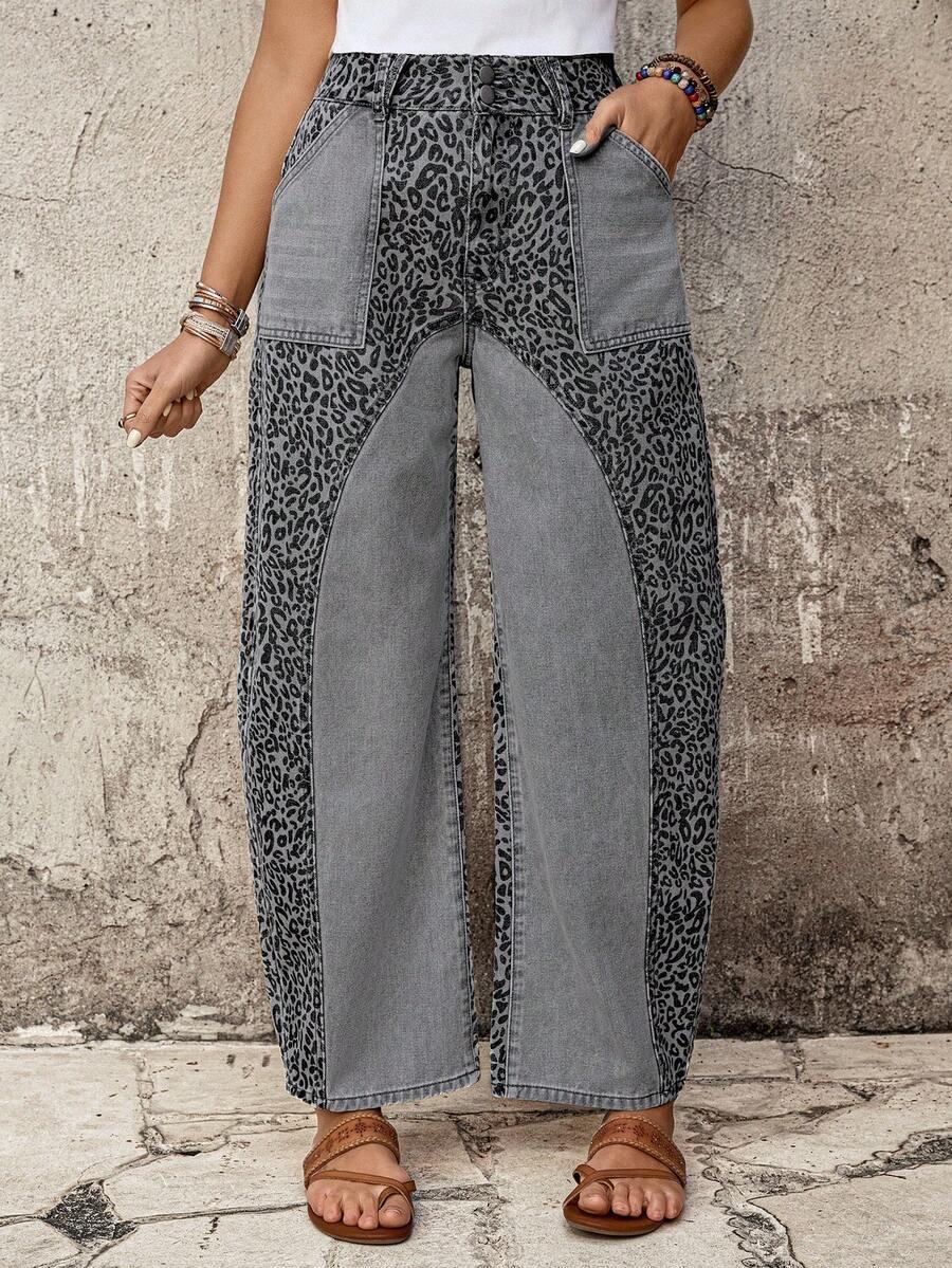 szare spodnie jeans animal print