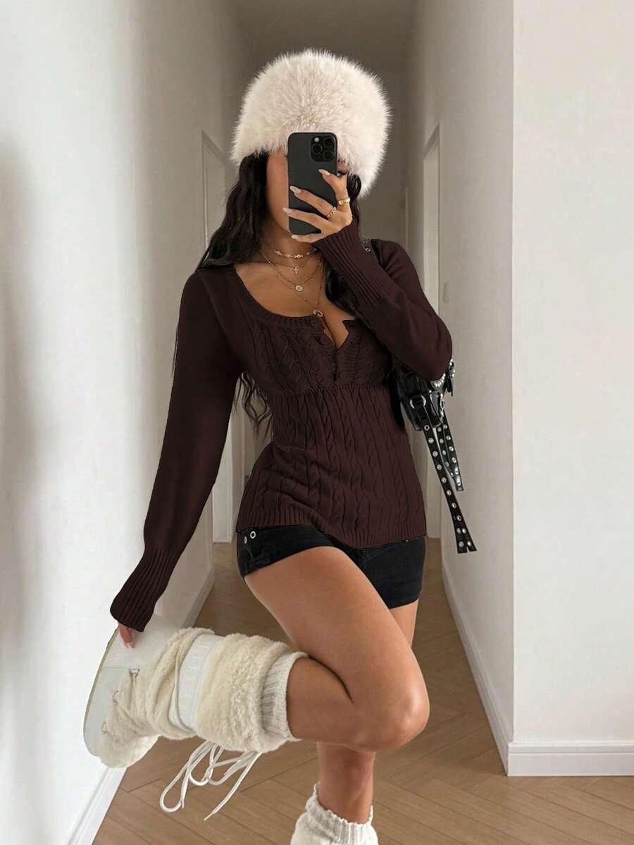 brązowy sweter guziki
