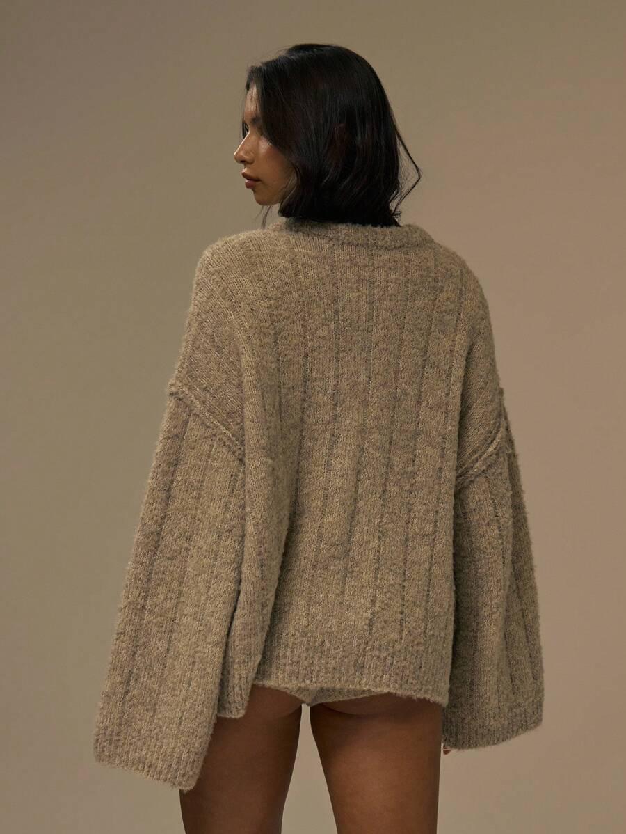 dzianinowy sweter z domieszką wełny