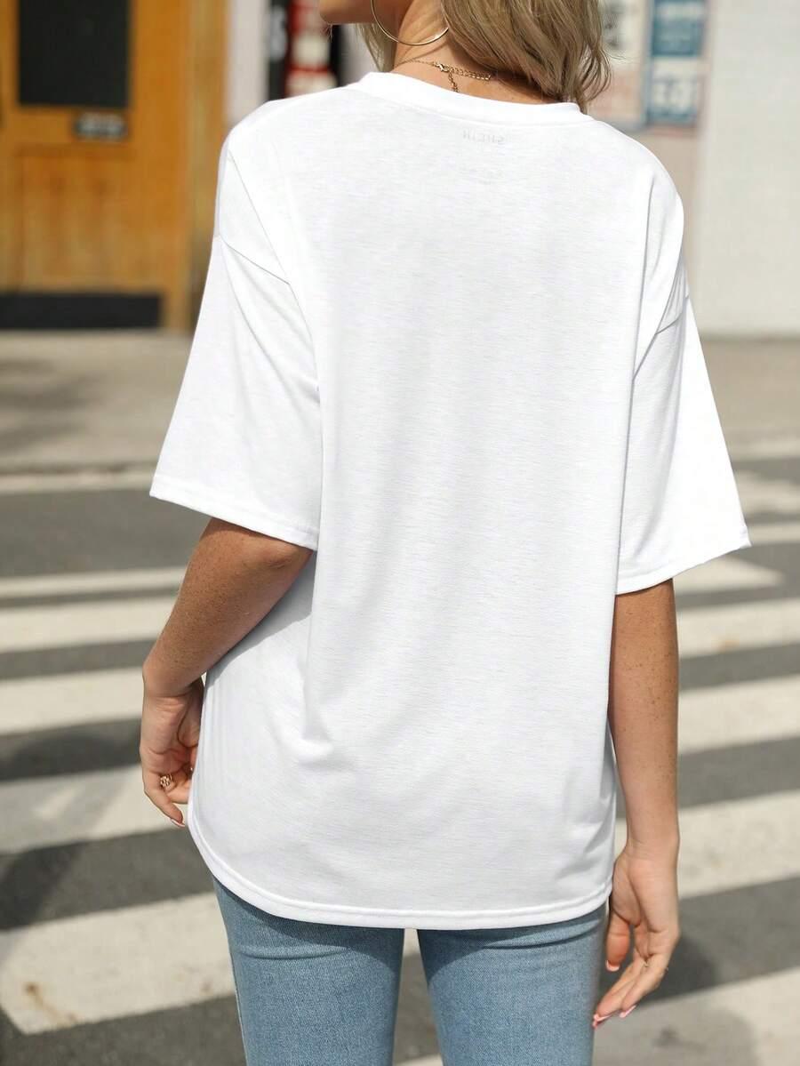 t-shirt okrągły dekolt nadruk