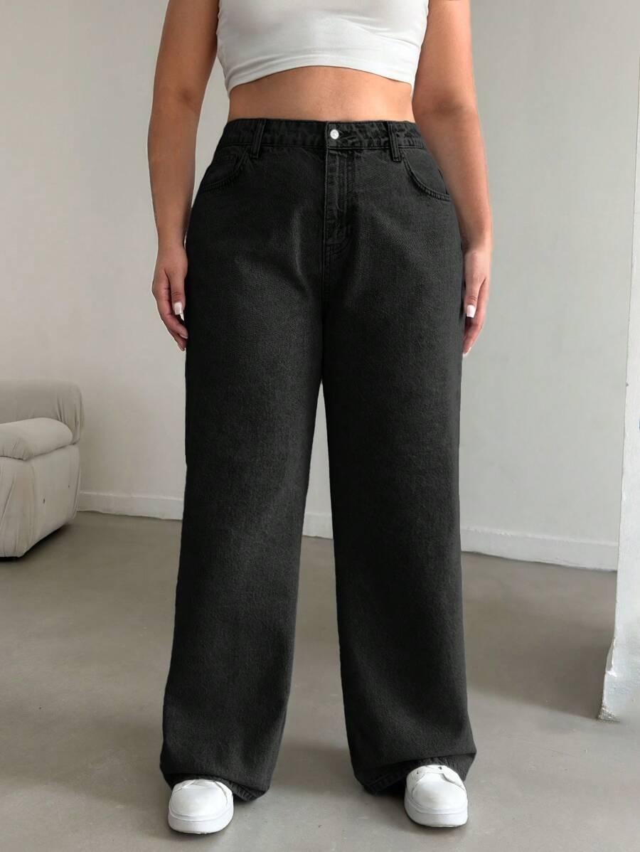 CZARNE SPODNIE JEANS SZEROKA NOGAWKA