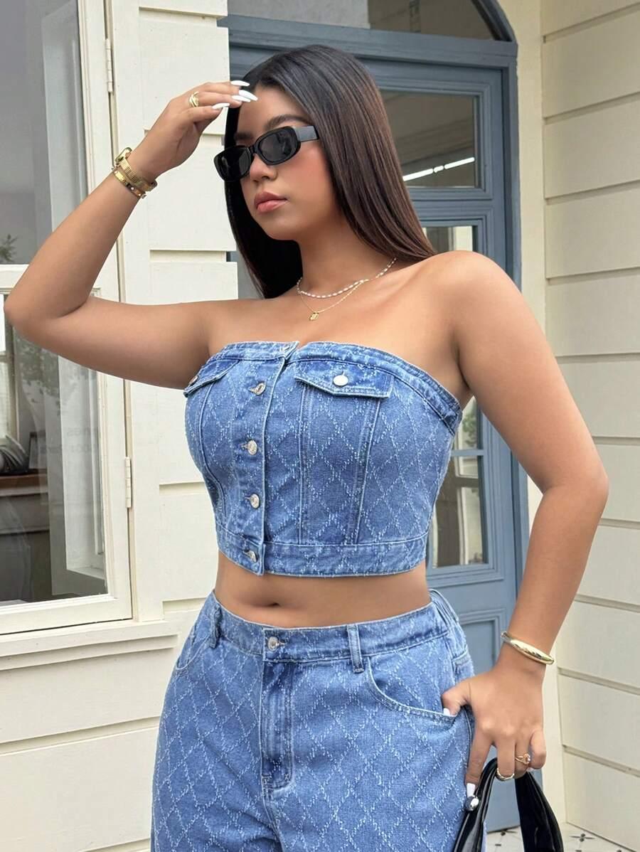niebieski jeansowy top