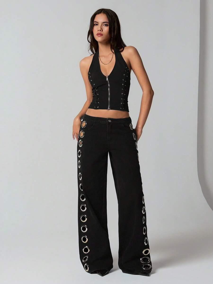 CZARNE SPODNIE JEANS