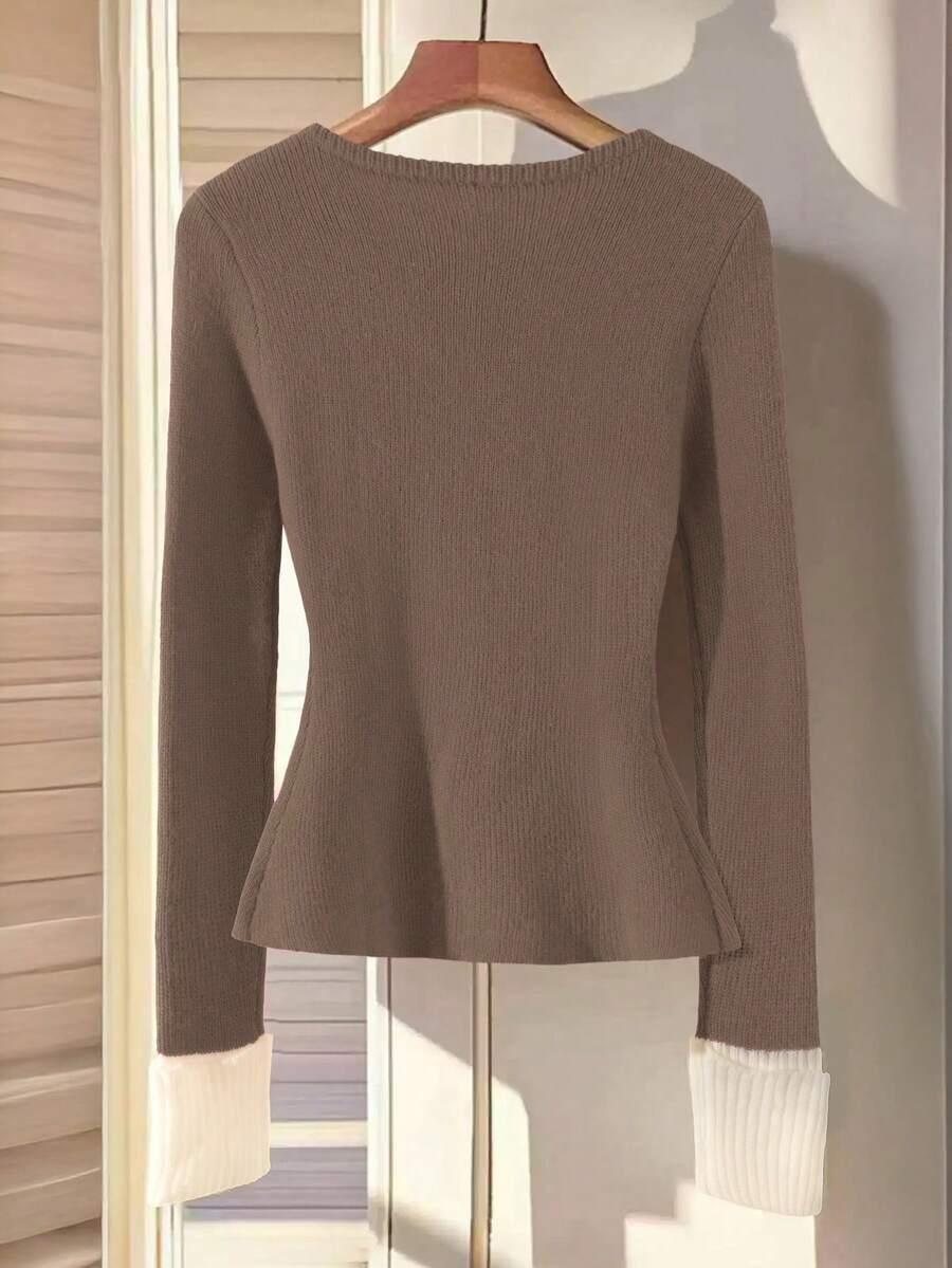 BRĄZOWY SWETER DŁUGI RĘKAW