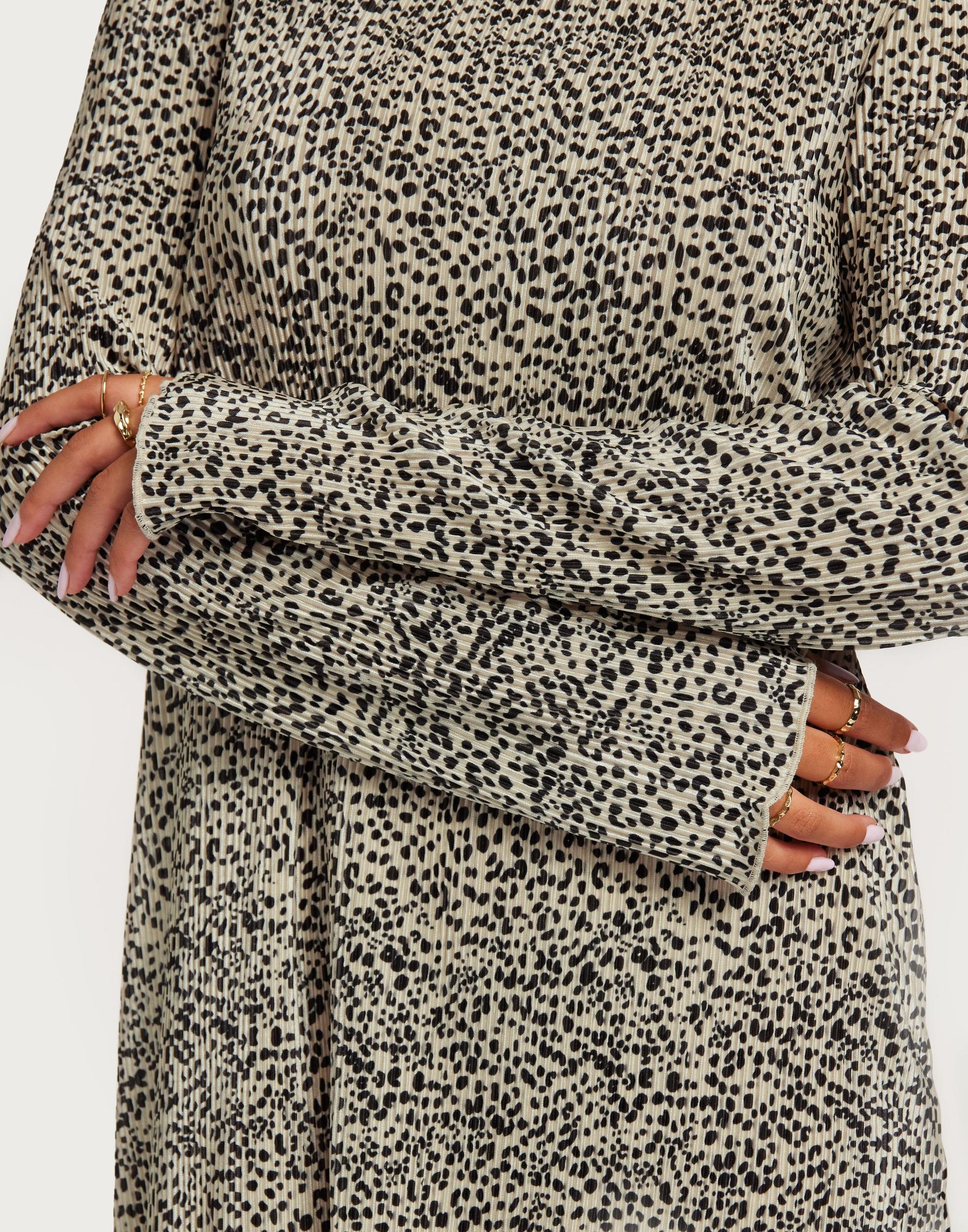 PLISOWANA SUKIENKA ANIMAL PRINT DŁUGI RĘKAW ROZCIĘCIE