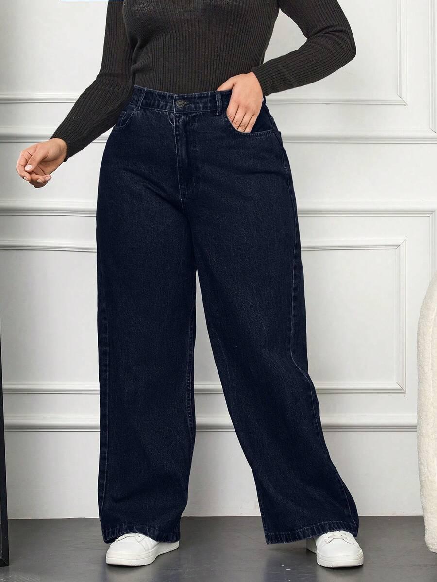 granatowe proste spodnie jeans