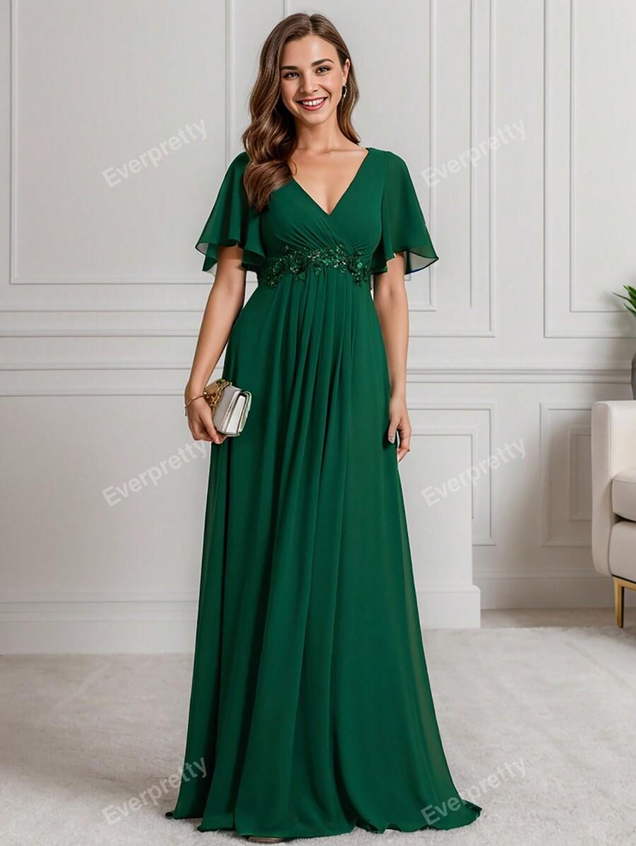 ZIELONA MAXI SUKIENKA V-NECK