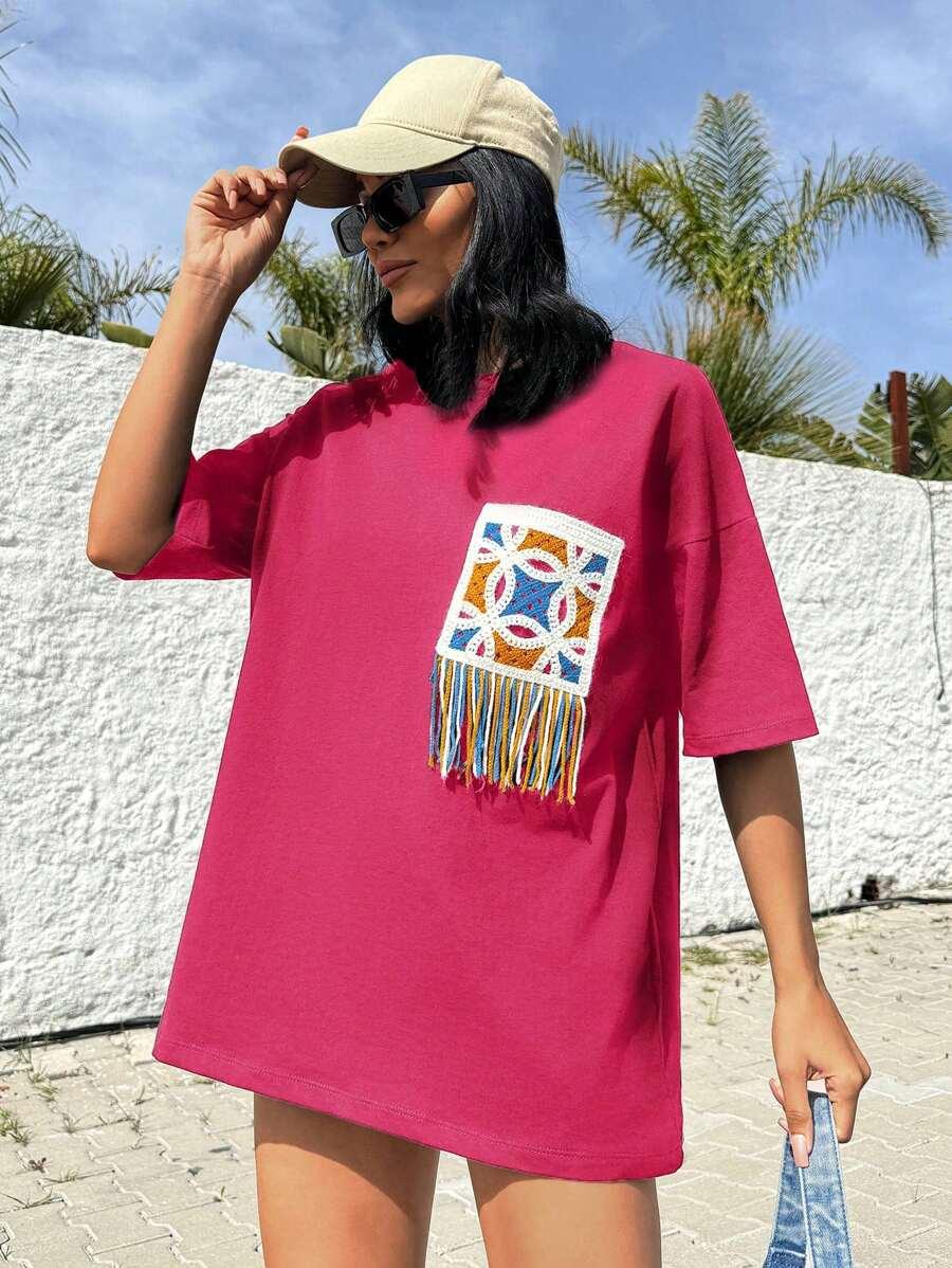 RÓŻOWY T-SHIRT HAFT