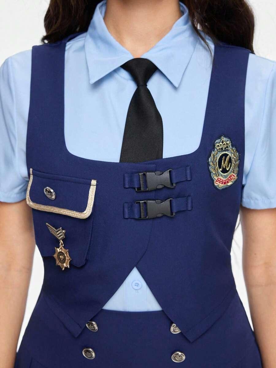 SPÓDNICA KAMIZELKA KOSZULA KRAWAT KOMPLET